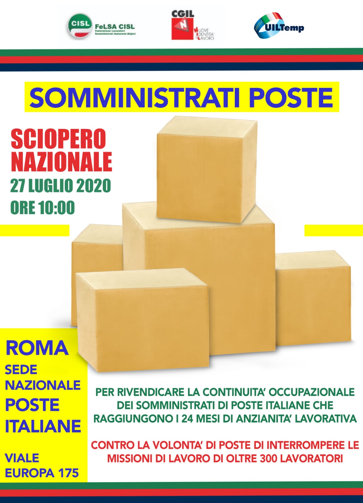 Sciopero nazionale lavoratori somministrati in missione presso Poste Italiane
